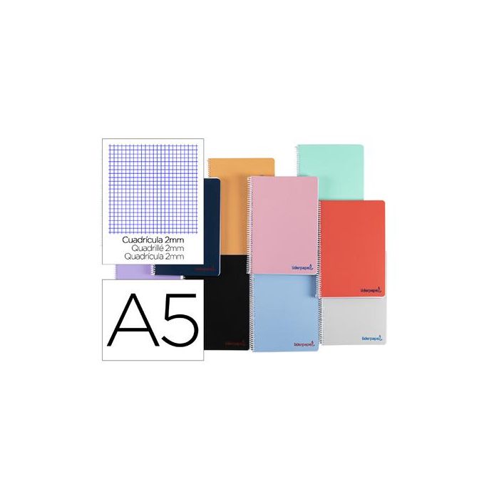 Cuaderno Espiral Liderpapel A5 Wonder Tapa Plastico 80H 90 gr Milimetrado 2 mm Colores Surtidos 5 unidades