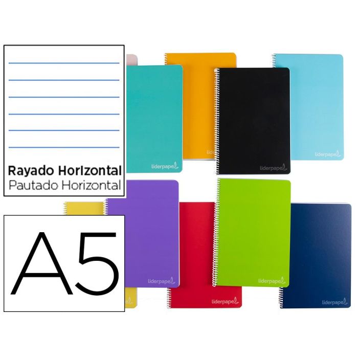 Cuaderno Espiral Liderpapel A5 Micro Witty Tapa Dura 140H 75 gr Horizontal 8 mm 5 Bandas 6 Taladros Colores Surtidos