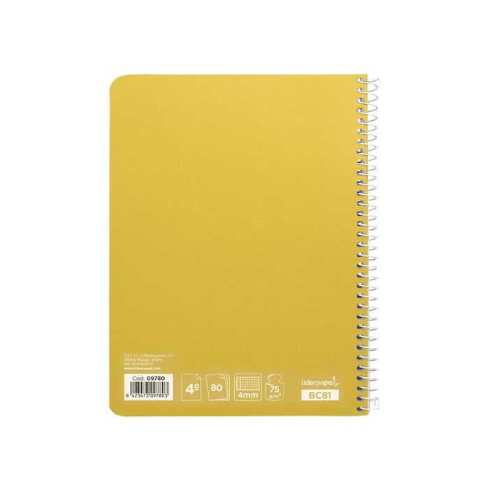 Cuaderno Espiral Liderpapel Cuarto Witty Tapa Dura 80H 75 gr Cuadro 4 mm Con Margen Color Amarillo 5 unidades 2