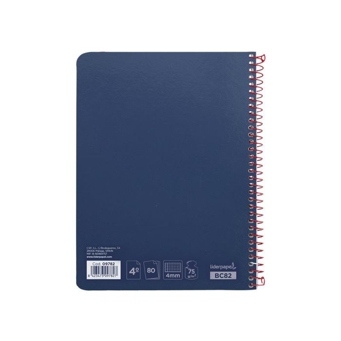 Cuaderno Espiral Liderpapel Cuarto Witty Tapa Dura 80H 75 gr Cuadro 4 mm Con Margen Color Azul Marino 5 unidades 2