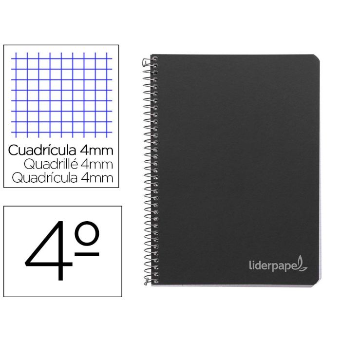 Cuaderno Espiral Liderpapel Cuarto Witty Tapa Dura 80H 75 gr Cuadro 4 mm Con Margen Color Negro 5 unidades