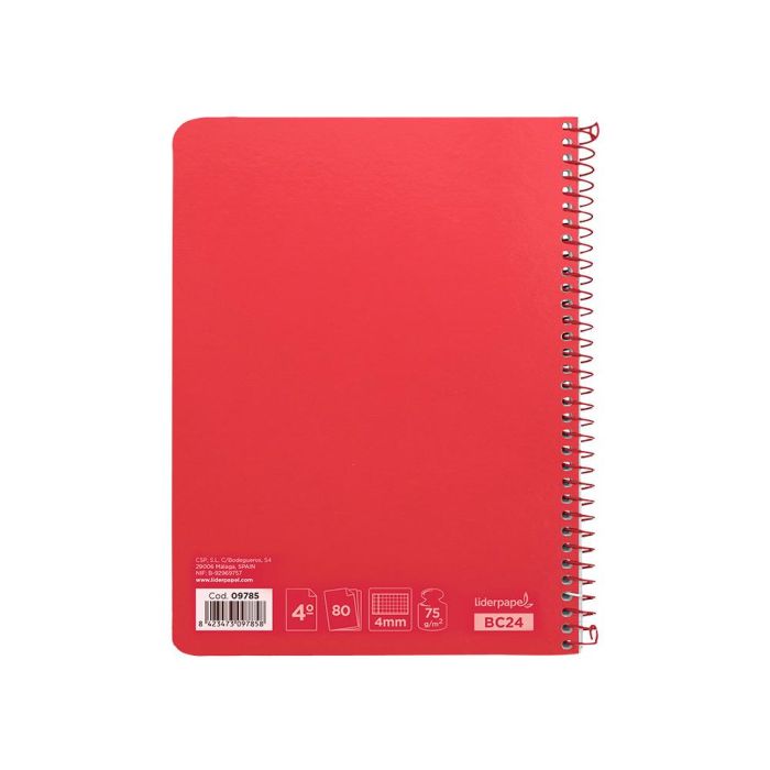 Cuaderno Espiral Liderpapel Cuarto Witty Tapa Dura 80H 75 gr Cuadro 4 mm Con Margen Color Rojo 5 unidades 2