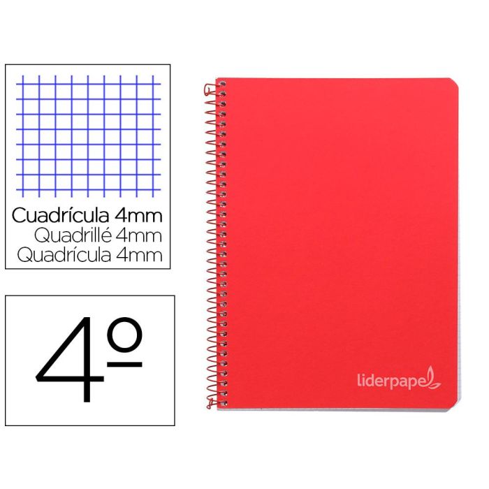 Cuaderno Espiral Liderpapel Cuarto Witty Tapa Dura 80H 75 gr Cuadro 4 mm Con Margen Color Rojo 5 unidades