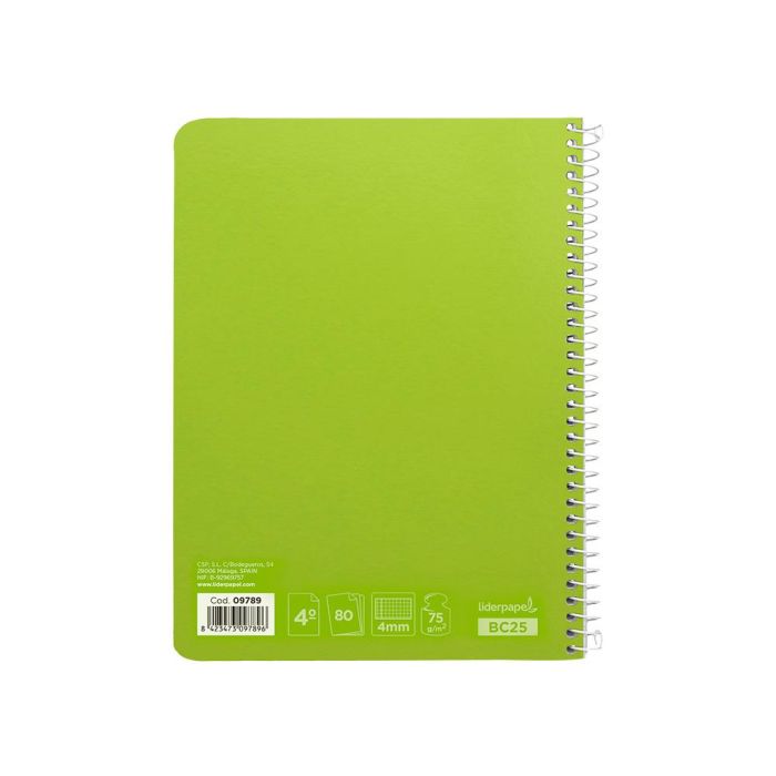 Cuaderno Espiral Liderpapel Cuarto Witty Tapa Dura 80H 75 gr Cuadro 4 mm Con Margen Color Verde 5 unidades 3