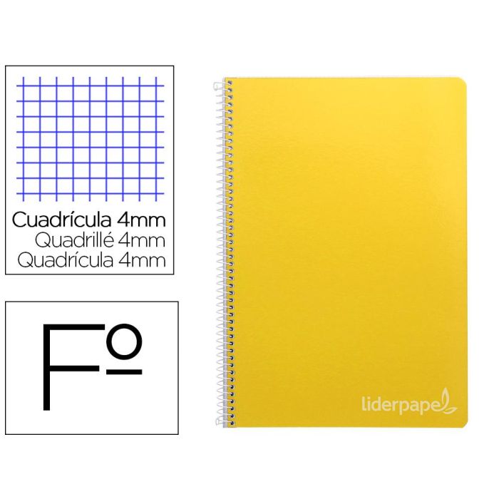 Cuaderno Espiral Liderpapel Folio Witty Tapa Dura 80H 75 gr Cuadro 4 mm Con Margen Color Amarillo 5 unidades