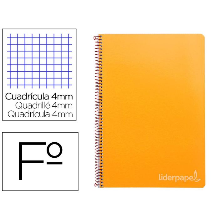 Cuaderno Espiral Liderpapel Folio Witty Tapa Dura 80H 75 gr Cuadro 4 mm Con Margen Color Naranja 5 unidades