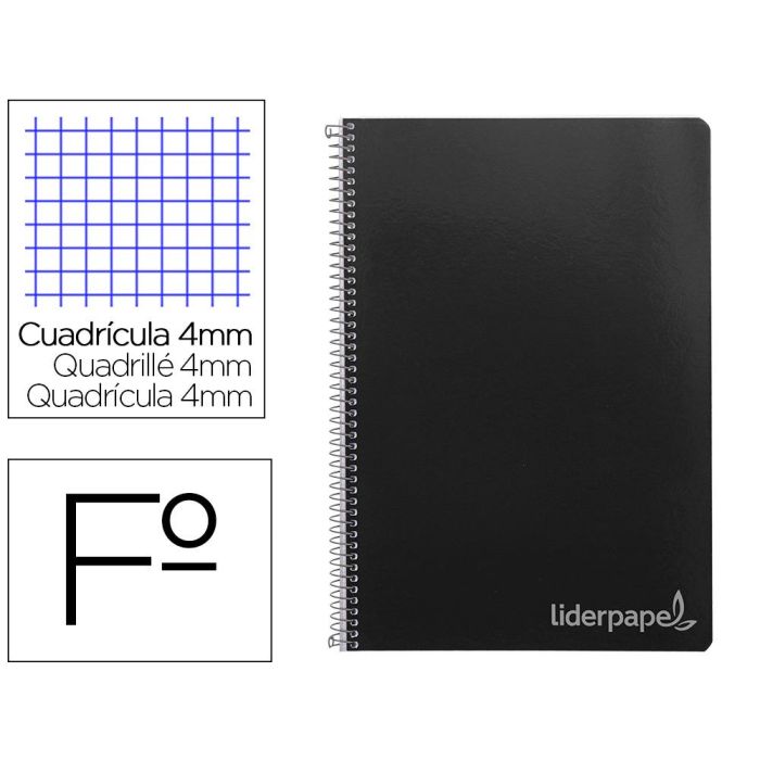 Cuaderno Espiral Liderpapel Folio Witty Tapa Dura 80H 75 gr Cuadro 4 mm Con Margen Color Negro 5 unidades