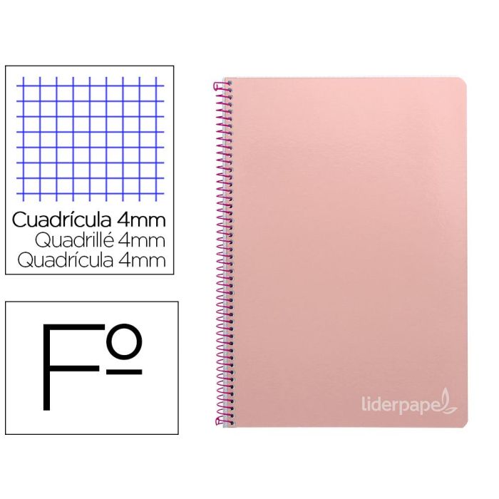 Cuaderno Espiral Liderpapel Folio Witty Tapa Dura 80H 75 gr Cuadro 4 mm Con Margen Color Rosa 5 unidades