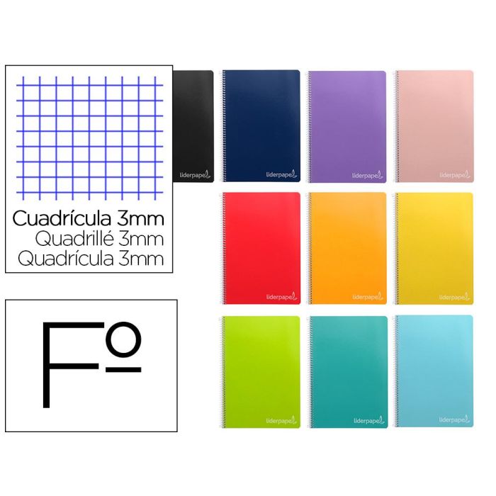 Cuaderno Espiral Liderpapel Folio Witty Tapa Dura 80H 75 gr Cuadro 3 mm Con Margen Colores Surtidos 10 unidades