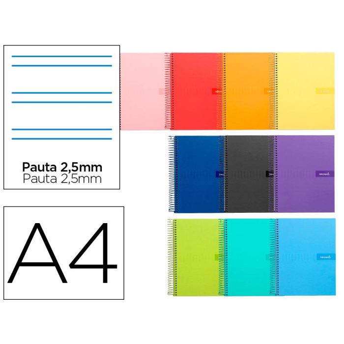 Cuaderno Espiral Liderpapel A4 Crafty Tapa Forrada 80H 90 gr Pauta Estrecha 2,5 mm Con Margen Colores Surtidos 5 unidades