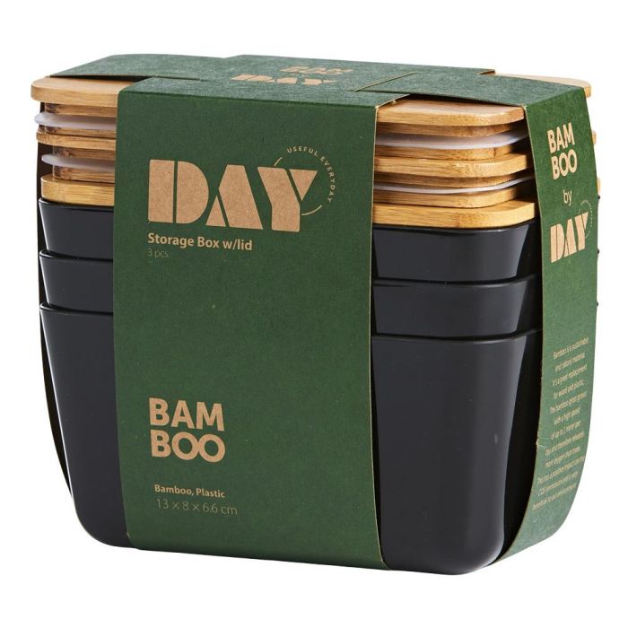 Juego De 3 Cajas Bambú/ Plástico Day