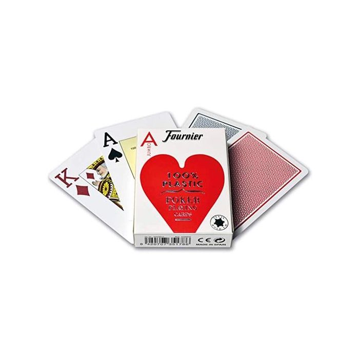 Fournier Poker inglés nº 2800 de 55 cartas de plástico 2 índices jumbo 62,5x88mm en estuche de cartón