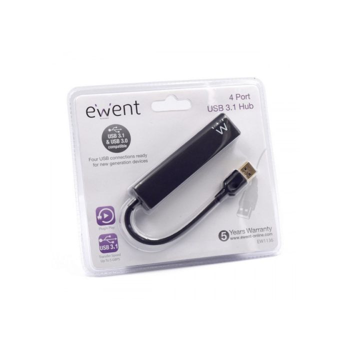 Hub USB Ewent EW1136 4 x USB 3.0 Negro 5