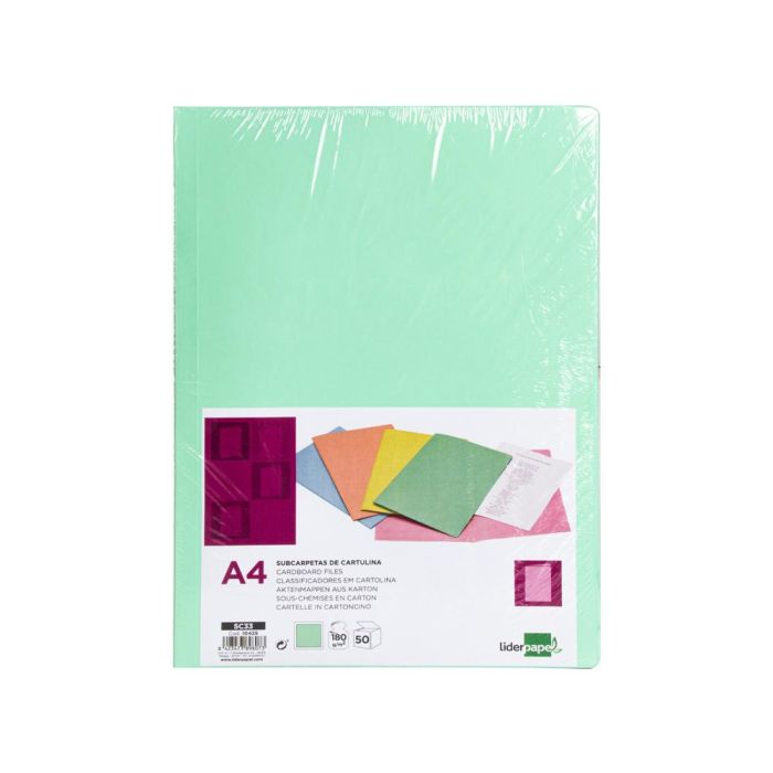 Subcarpeta Liderpapel A4 Verde Pastel 180 gr-M2 50 unidades 2