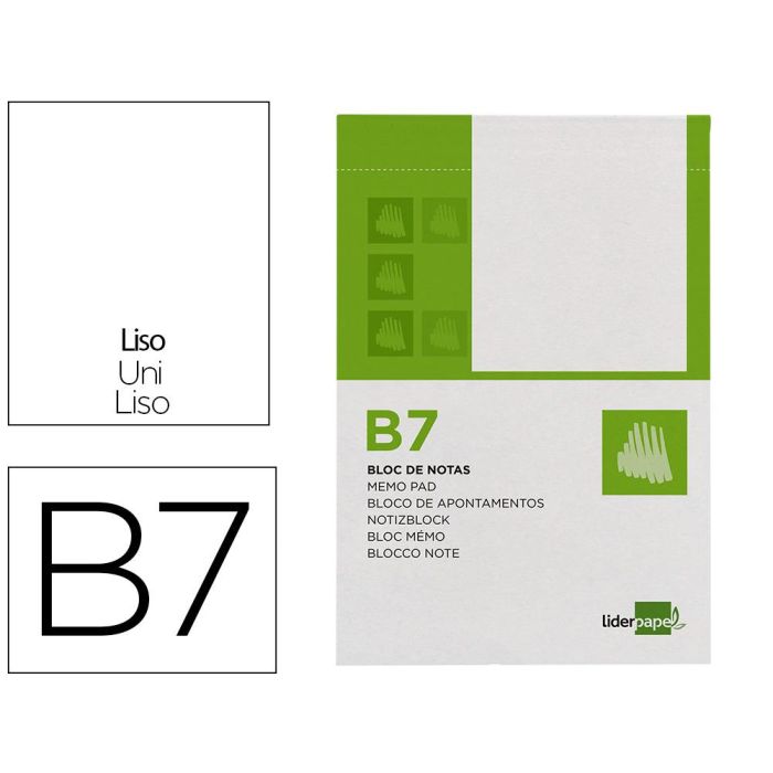 Bloc Notas Liderpapel Liso B7 80 Hojas 60 gr-M2 Perforado 10 unidades