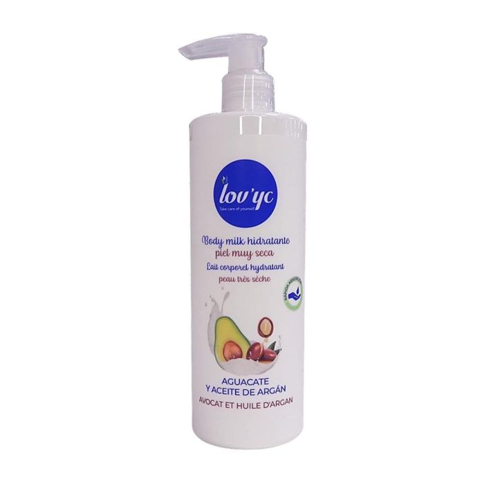 Lovyc Aguacate y aceite de argan leche corporal hidratante piel muy seca 400 ml