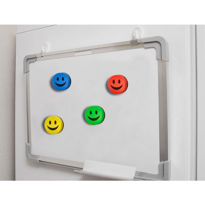 Borrador Liderpapel Pizarra Blanca Redondo 5 cm Diametro Magnetico Cara Smiley Colores Surtidos 6