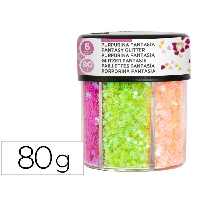 Purpurina Fantasia Liderpapel Corazon Y Estrella Colores Neon Bote De 80 gr