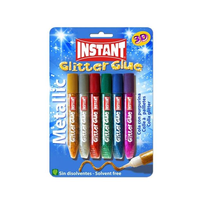 Instant Cola Glitter Glue Metallic 10,5 mL Blister 6 Ud C-Surtidos