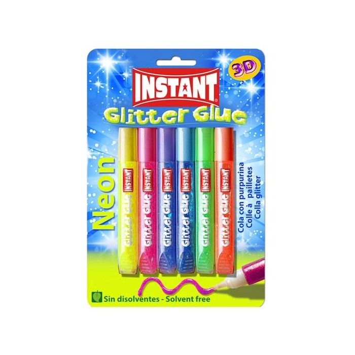 Instant Blister 6 Tubos De Cola Glitter Con Purpurina Neón 10,5 mL C-Surtidos