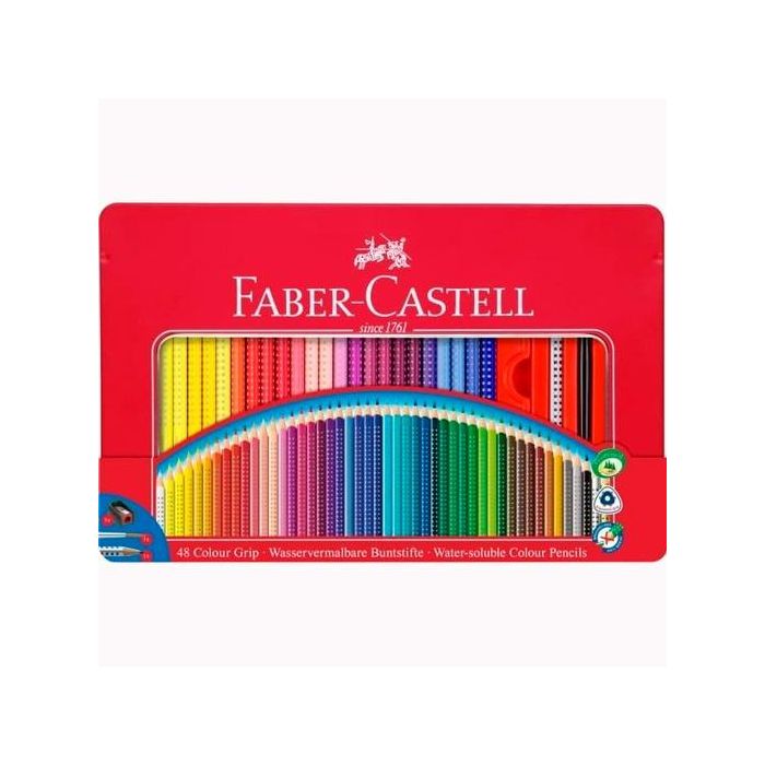 Faber castell lápices colour grip + accesorios estuche de metal de 48 c/surtidos
