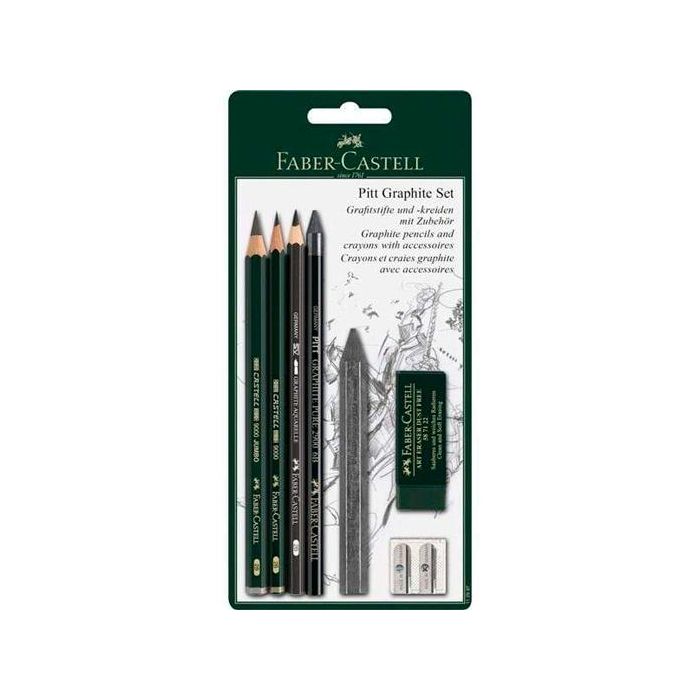 Faber castell set de dibujo pitt con lápices de grafito + accesorios blister de 7 piezas