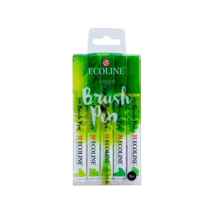 Talens ecoline rotuladores brush pen punta pincel estuche de 5 verde