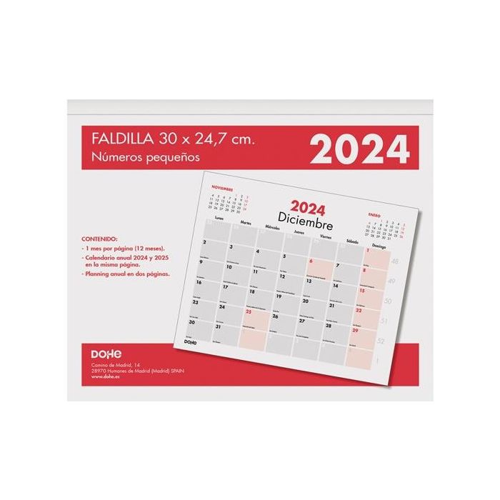 Dohe calendario sobremesa/faldilla 30x24,7cm números pequeños 2024