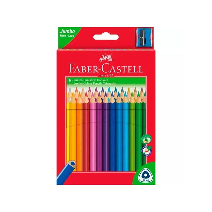 Faber castell lápices de colores jumbo triangular + sacapuntas estuche de 30 c/surtidos