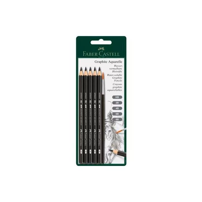 Faber castell set de 5 lápices de grafito acuarelables + pincel -blister de 6 piezas-