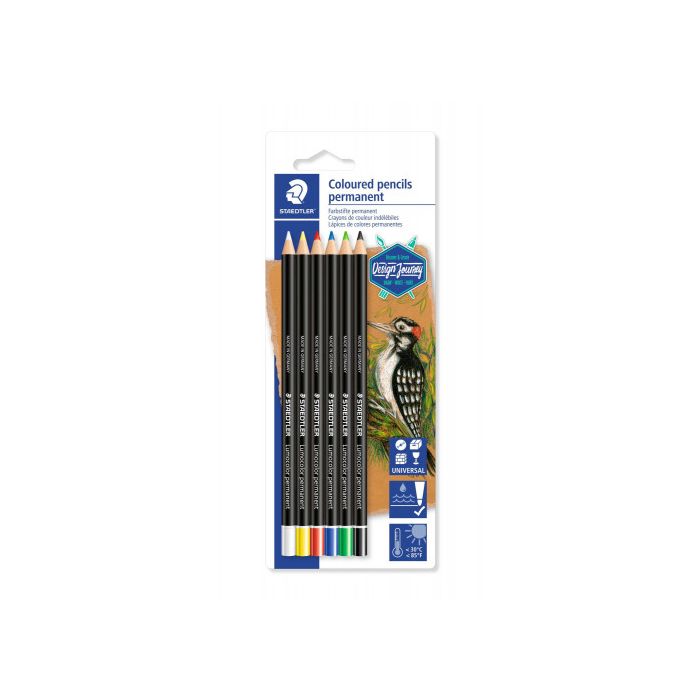 Blíster con 6 Lápices, Uno de Cada Color (Blanco, Amarillo, Rojo, Azul, Verde y Negro) Staedtler 10820BK6-C