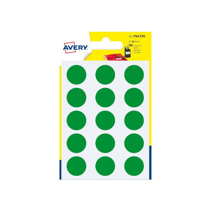 Paquete 6 Hojas Etiquetas Redondas Gomets Verdes 19Mm Diametro Avery PSA19V