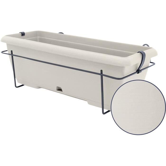 Kit macetero con soporte metálico y bandeja integrada - GARDEN ID Teramo - Blanco 50 cm - Efecto piedra - Reciclado/reciclable 1