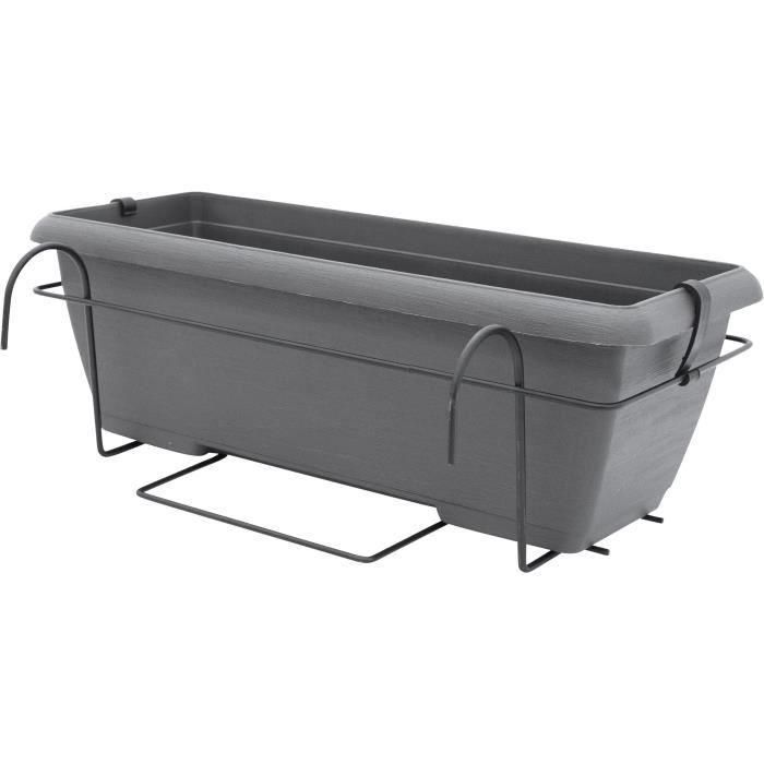 Kit de macetero con soporte metálico y bandeja integrada - GARDEN ID Teramo - Negro-anth 50 cm - Efecto piedra - Reciclado/reciclable 3