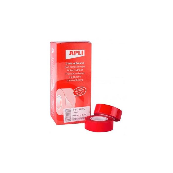 Apli cinta adhesiva silenciosa rollo 19mm x 33m pp caja 8 ud rojo