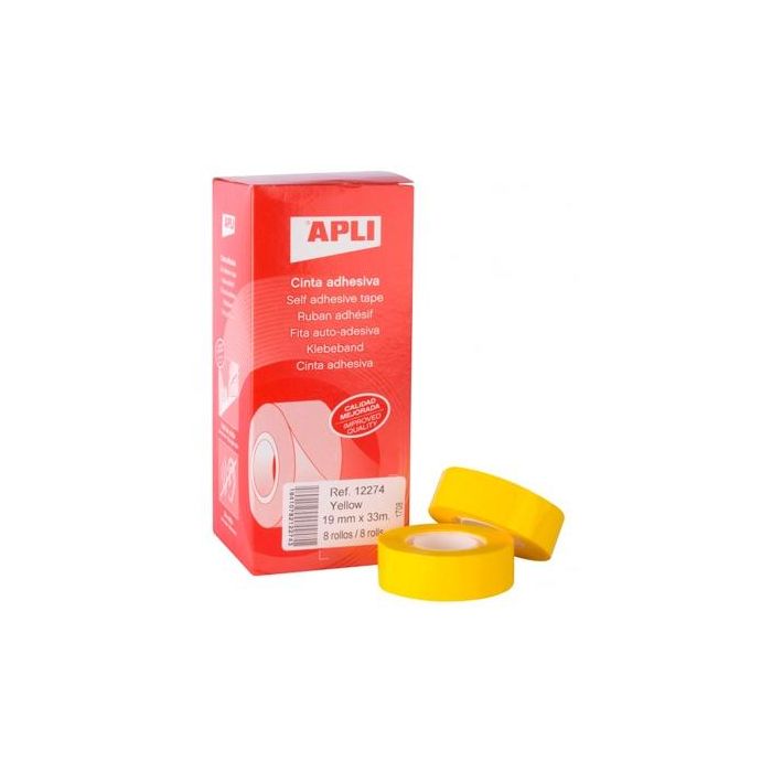 Apli cinta adhesiva silenciosa rollo 19mm x 33m pp caja 8 ud amarillo