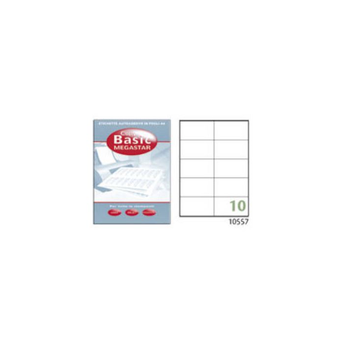 Caja 100 Hojas Etiquetas Blancas con Márgenes-Láser/Inyección de Tinta/Fotocopiadoras-105X57 Mm Megastar LP4MS-10557