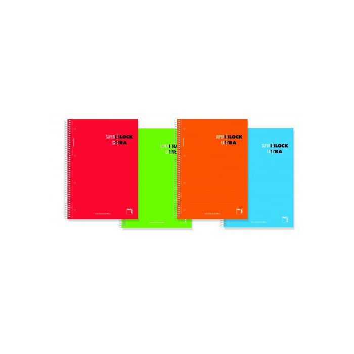PACSA Cuaderno microperforado Superblock tapa contracolada 120h 90g cuadricula 5x5 A4 colores surtidos