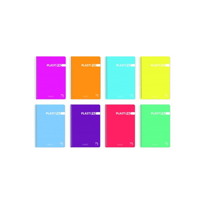 PACSA Cuaderno Plastipac tapa polipropileno 80h 90g horizontal 8 folio colores surtidos
