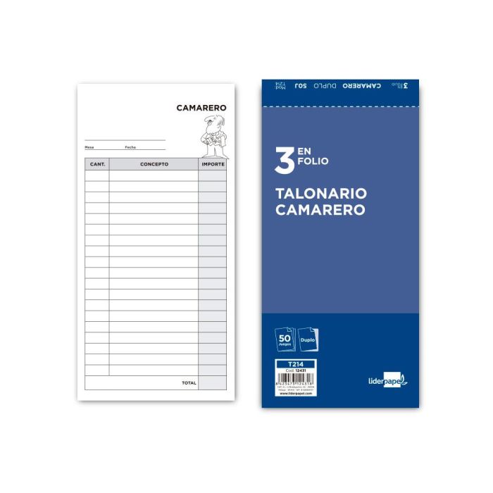 Talonario Liderpapel Camarero 3-Fº Original Y Copia 214 10 unidades