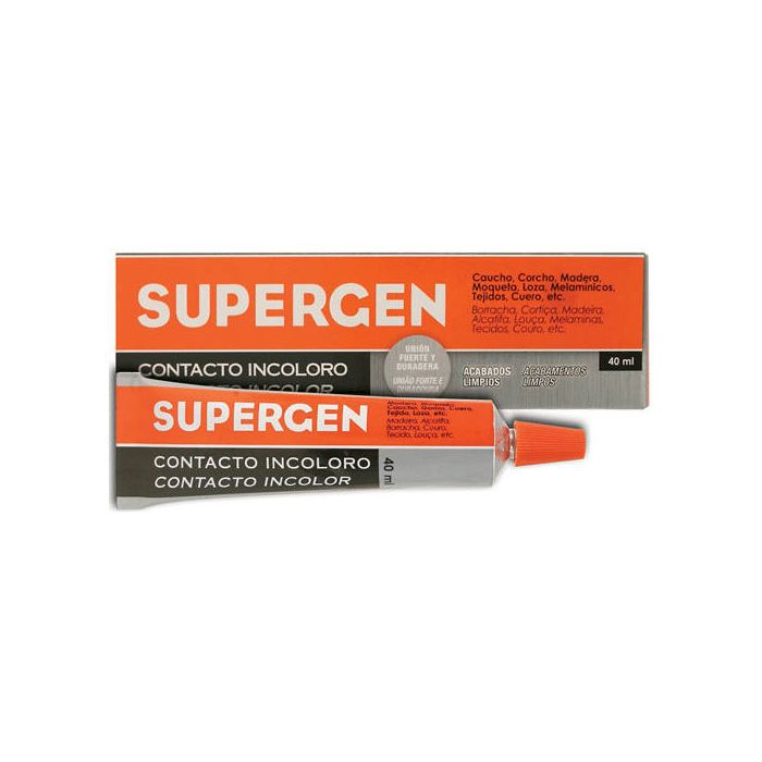 Supergen pegamento de contacto resistente incoloro tubo 40 ml en mancheta