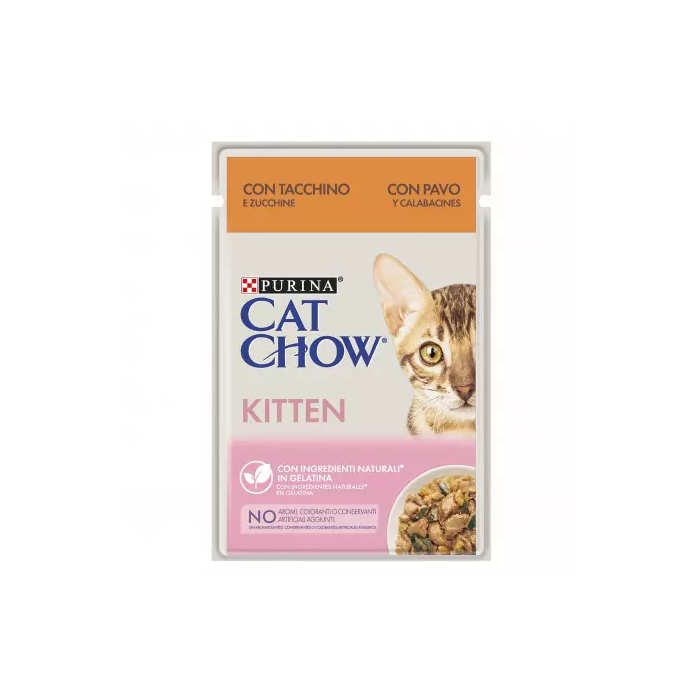 Purina Cat Chow Feline Kitten Pavo Calabacín Alimento Húmedo para Gatos Bebé, 26 Unidades x 85g