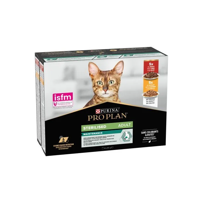 Purina Pro Plan Feline Multi Sobre Esterilizado Buey Pollo 10x85 gr