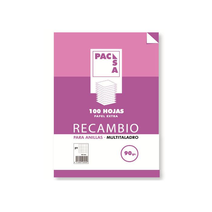 Pacsa Recambio multitaladro con margen 100 hojas 90 gr 4x4 folio
