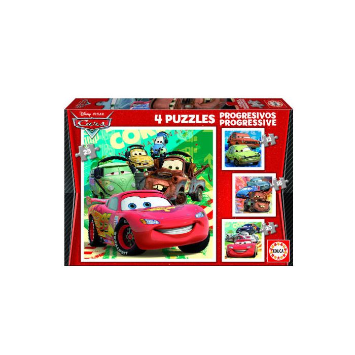 Set de 4 Puzzles Cars Let's race 16 x 16 cm