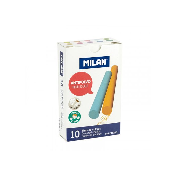 Milan Tizas color antipolvo carbonato cálcico caja de 10