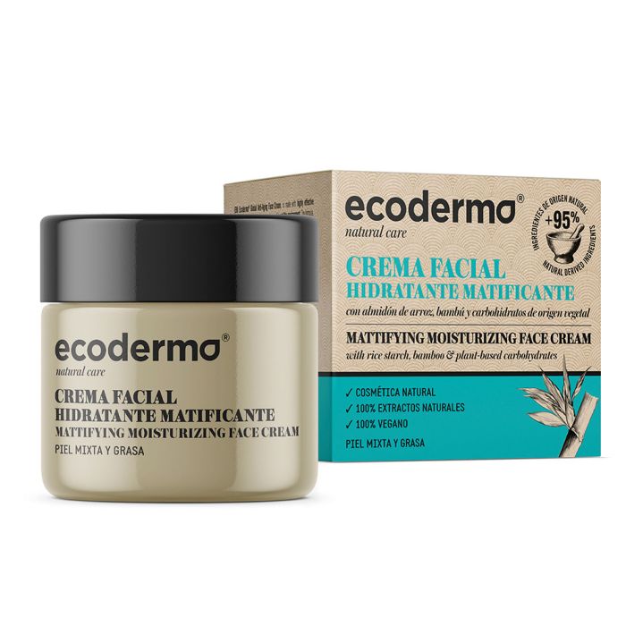 Ecoderma Crema Facial Hidratante Matificante Vegana Sin Parabenos con Almidón de Arroz y Bambú para Piel Mixta Grasa 50 ml Ecoderma Crema Facial Hidratante Matificante Vegana Sin Parabenos con Almidón de Arroz y Bambú para Piel Mixta Grasa 50 ml