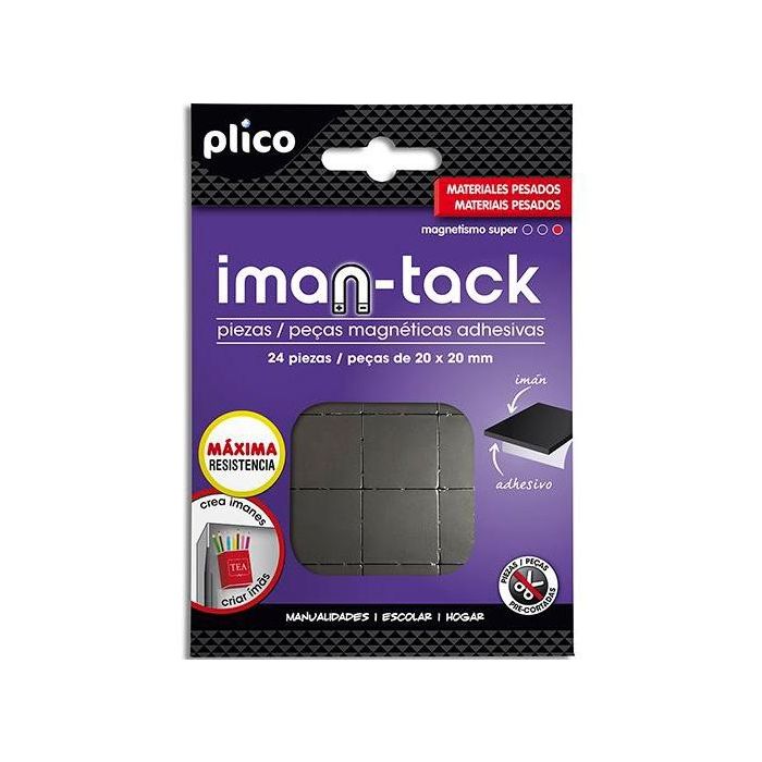 Plico Piezas Magnéticas Iman-Tack Adhesivas Pre-Cortadas Máxima Resistencia 2x2 cm -Pack 24 Piezas-