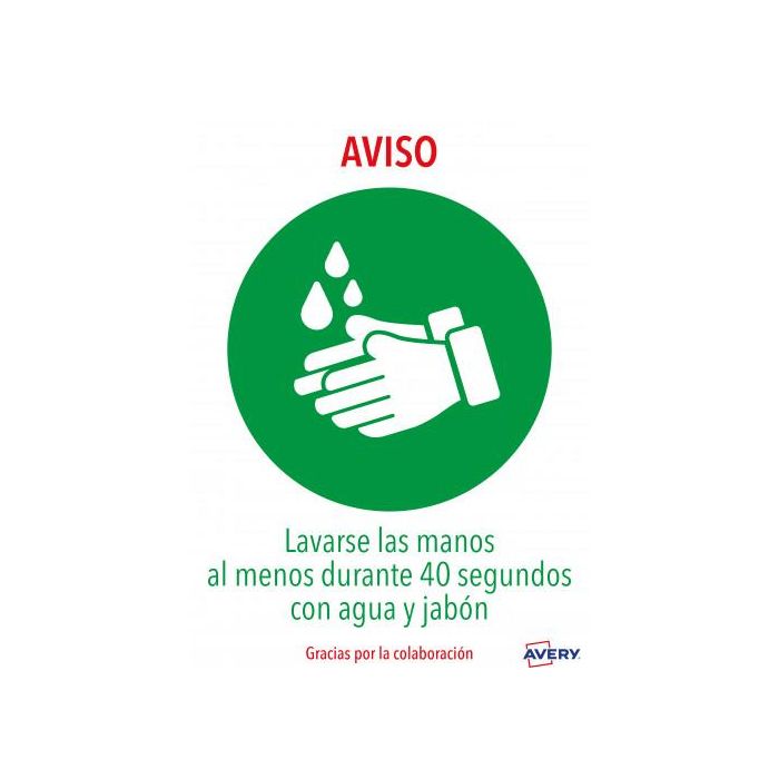 Señales Adhesivos Preimpreso "Lavarse Las Manos" Sobre de 2 Hojas En A4 Avery AV_KITCOVID1_ES