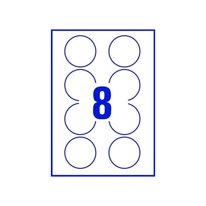 Caja 250 Etiquetas Blancas Removibles- Multiufunción Redonda 63,5Mm - 8 Etiquetas por Hoja Avery L4852REV-25 1